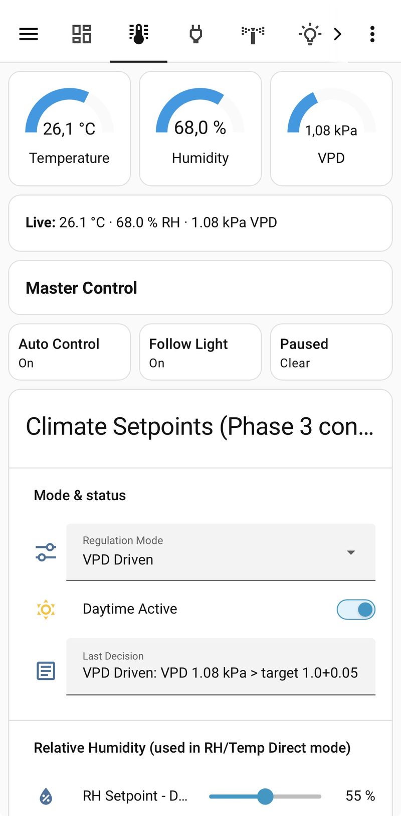 Climate and VPD control on a smartphone